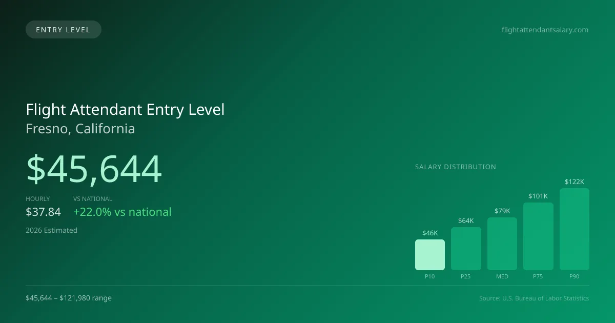 Flight Attendant Entry Level Salary in Fresno, CA — 2026 est., based on 2025 BLS