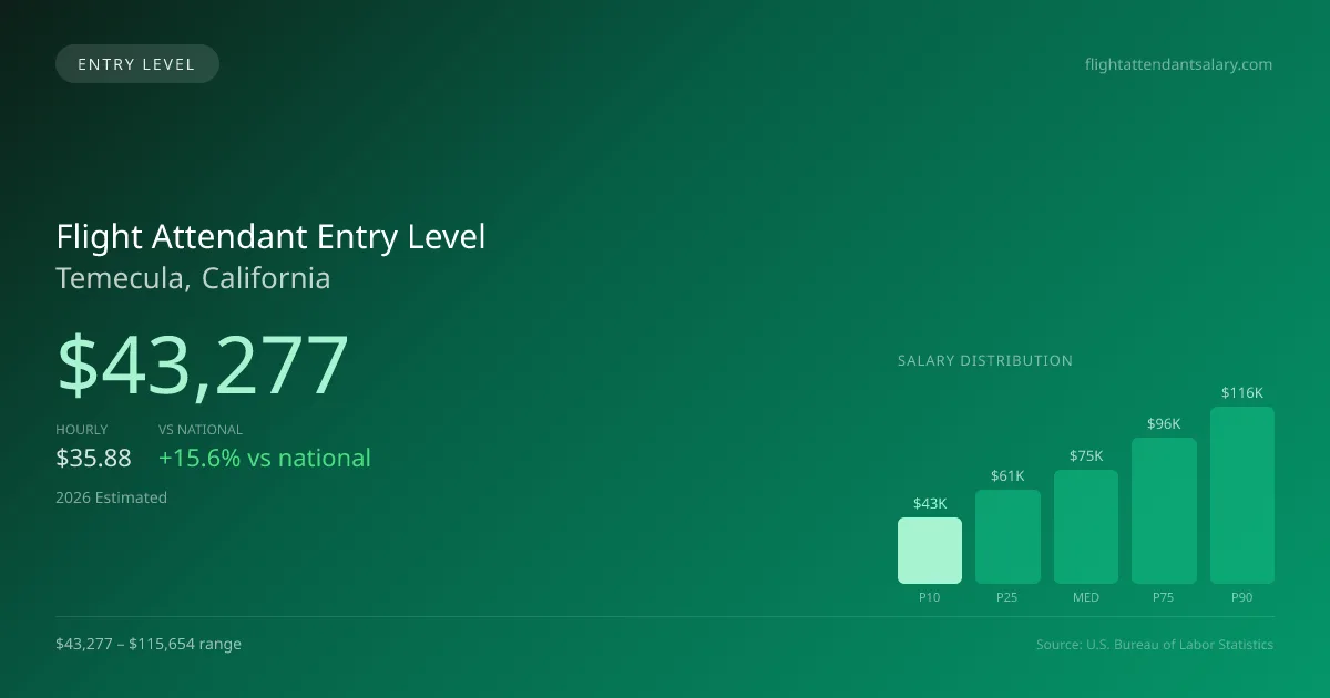 Flight Attendant Entry Level Salary in Temecula, CA — 2026 est., based on 2025 BLS