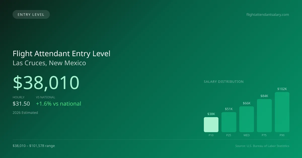 Flight Attendant Entry Level Salary in Las Cruces, NM — 2026 est., based on 2025 BLS