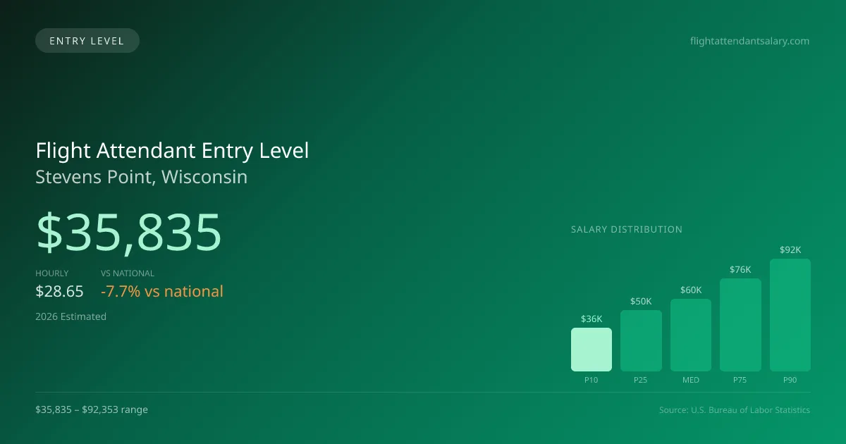 Flight Attendant Entry Level Salary in Stevens Point, WI — 2026 est., based on 2025 BLS