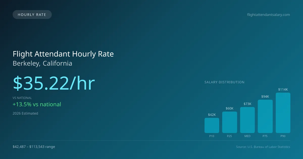 Flight Attendant Hourly Rate in Berkeley, CA — 2026 est., based on 2025 BLS
