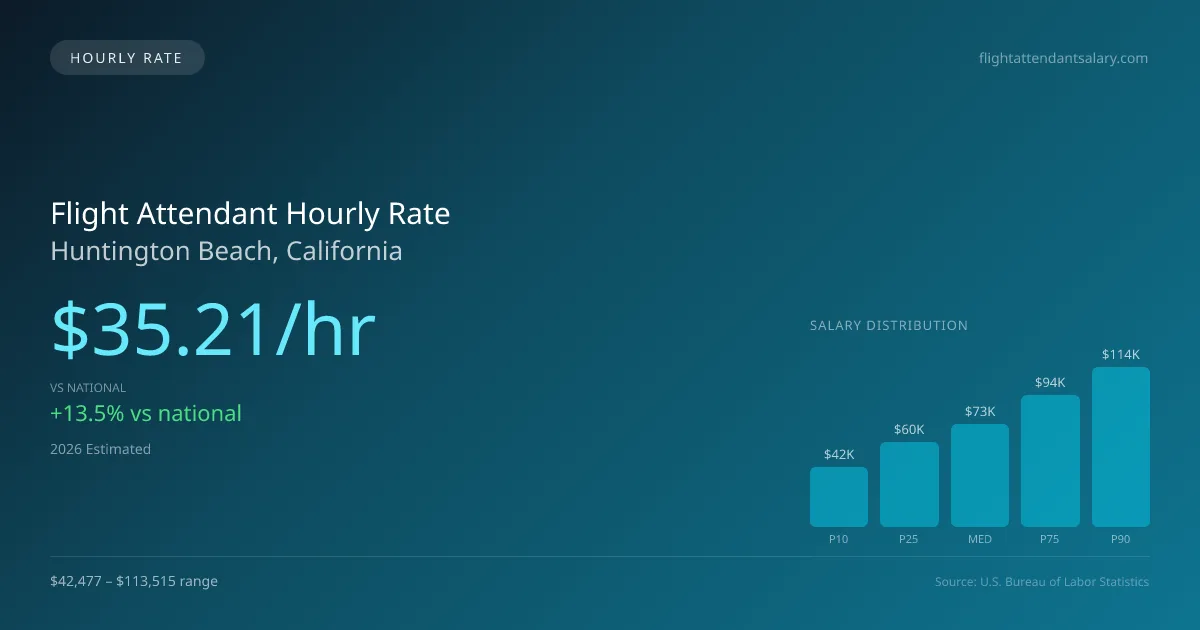 Flight Attendant Hourly Rate in Huntington Beach, CA — 2026 est., based on 2025 BLS