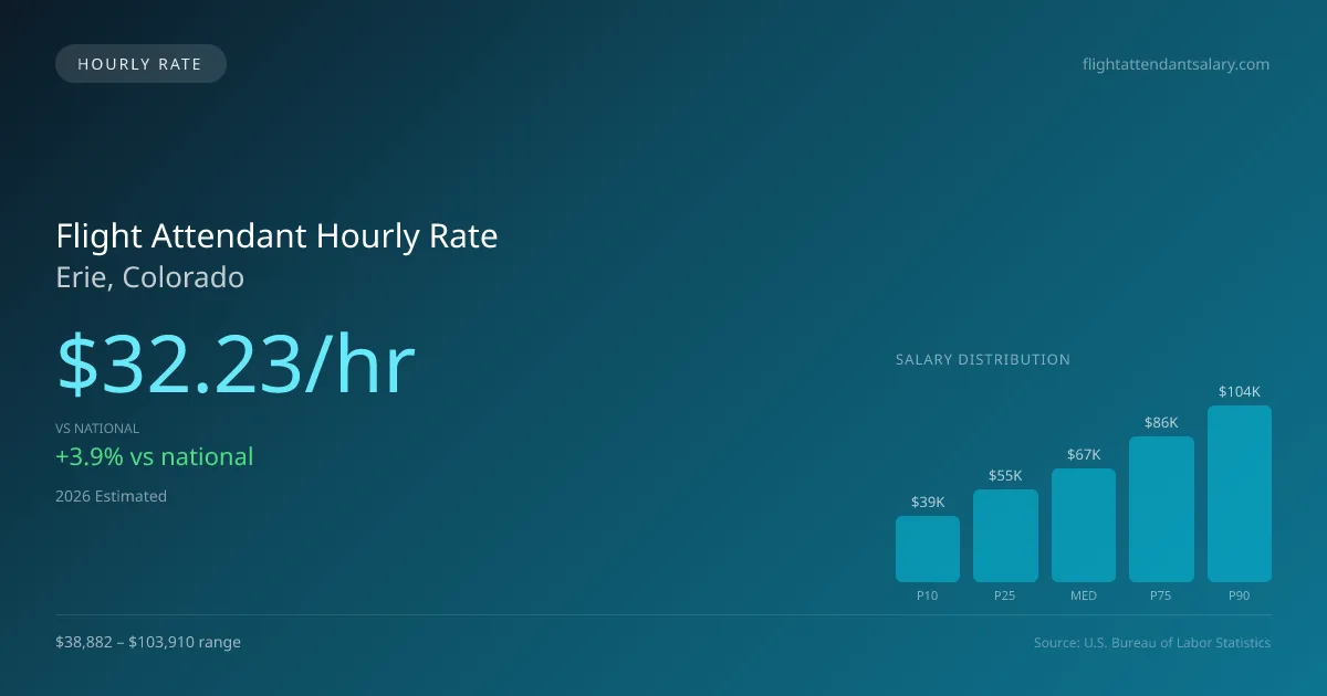 Flight Attendant Hourly Rate in Erie, CO — 2026 est., based on 2025 BLS