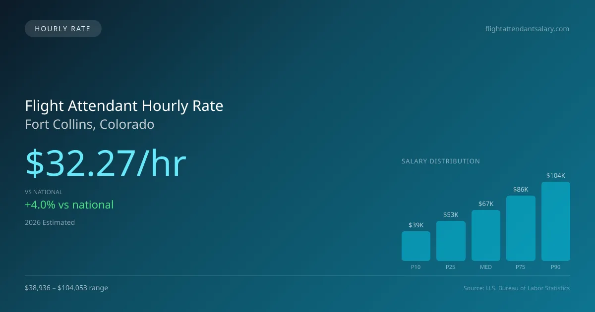 Flight Attendant Hourly Rate in Fort Collins, CO — 2026 est., based on 2025 BLS