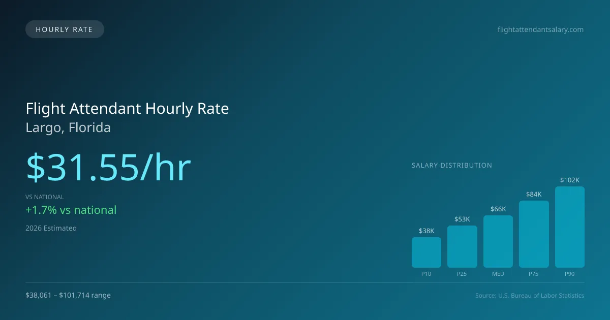 Flight Attendant Hourly Rate in Largo, FL — 2026 est., based on 2025 BLS