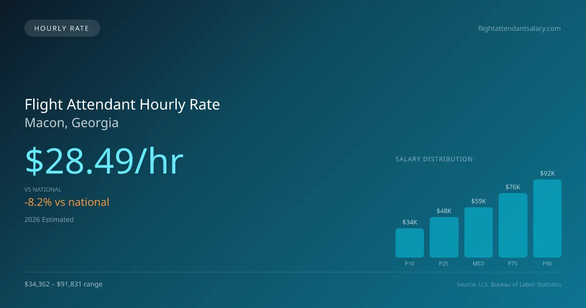 Flight Attendant Hourly Rate in Macon, GA — 2026 est., based on 2025 BLS