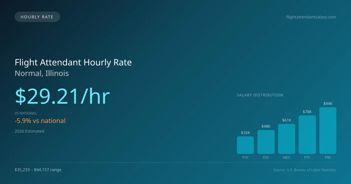Flight Attendant Hourly Rate in Normal, IL — 2026 est., based on 2025 BLS
