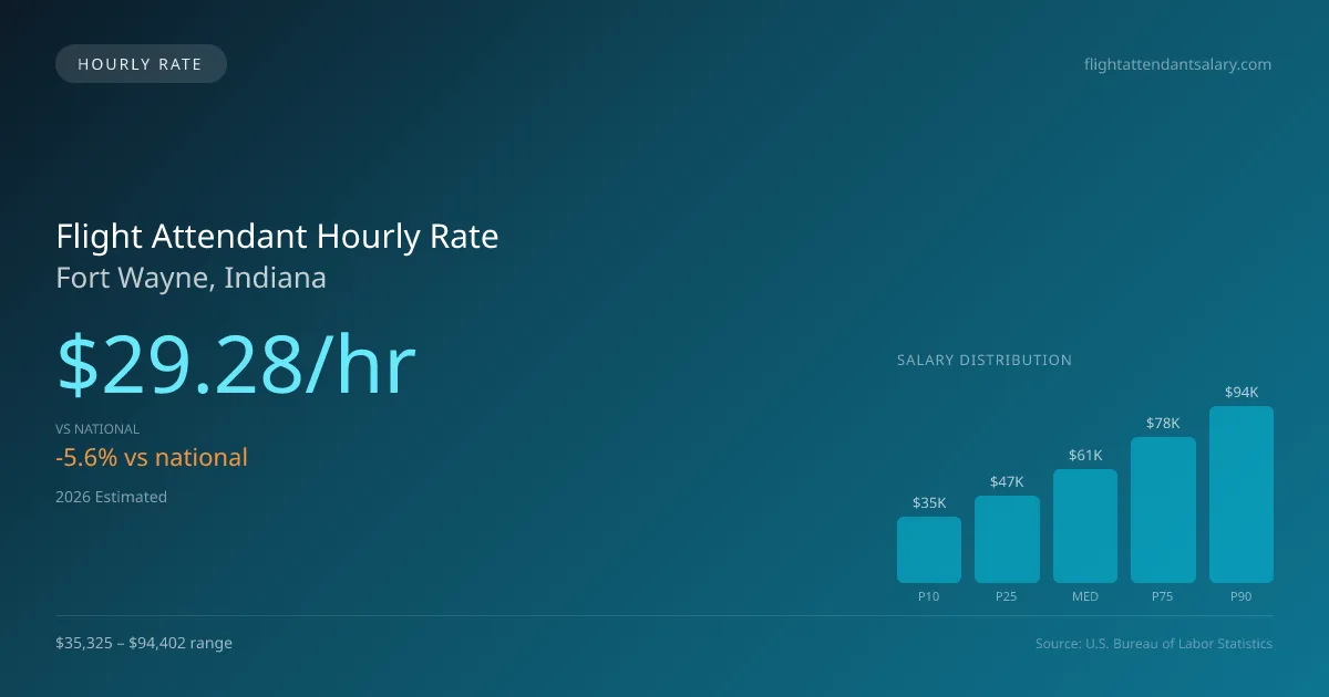 Flight Attendant Hourly Rate in Fort Wayne, IN — 2026 est., based on 2025 BLS