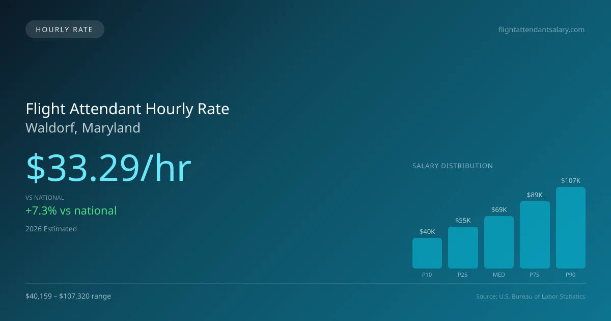 Flight Attendant Hourly Rate in Waldorf, MD — 2026 est., based on 2025 BLS