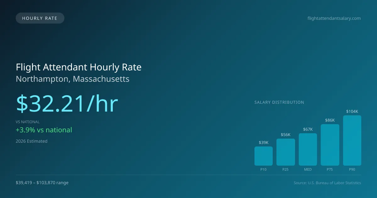 Flight Attendant Hourly Rate in Northampton, MA — 2026 est., based on 2025 BLS