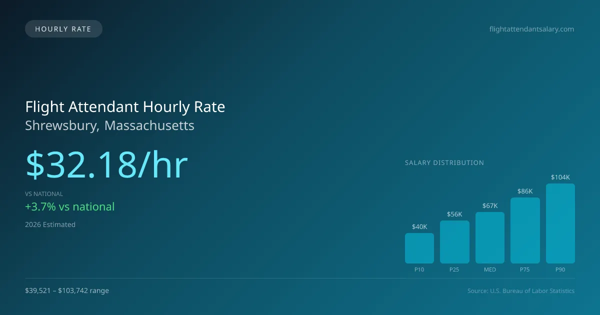 Flight Attendant Hourly Rate in Shrewsbury, MA — 2026 est., based on 2025 BLS