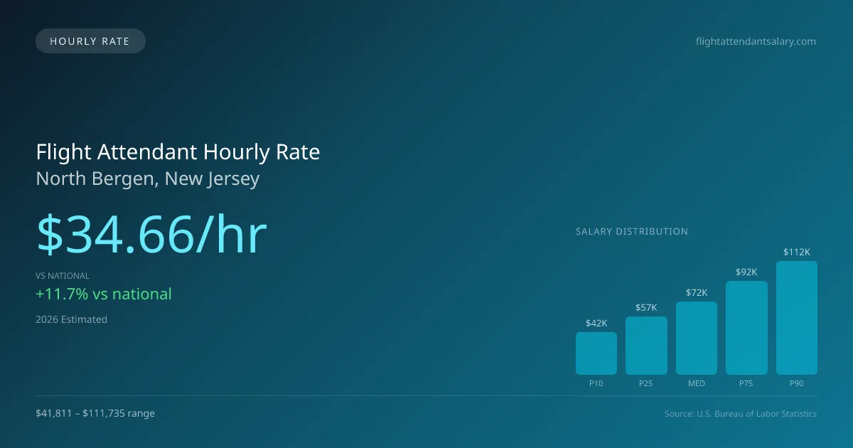 Flight Attendant Hourly Rate in North Bergen, NJ — 2026 est., based on 2025 BLS