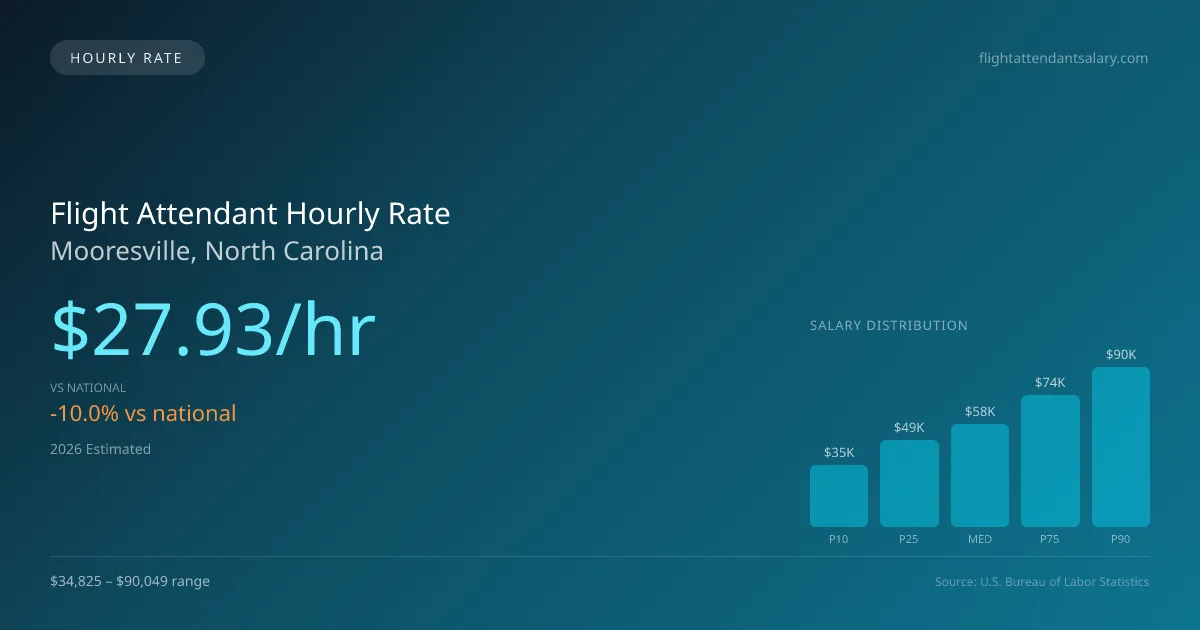 Flight Attendant Hourly Rate in Mooresville, NC — 2026 est., based on 2025 BLS
