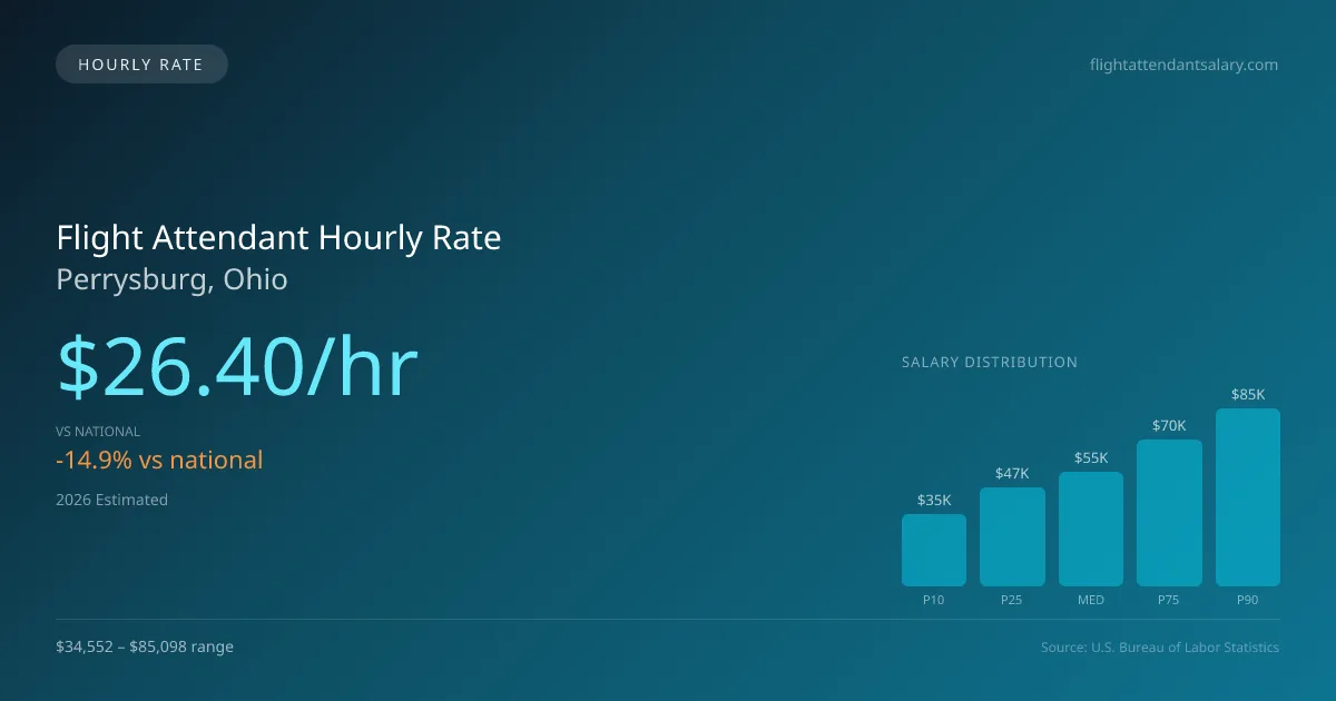 Flight Attendant Hourly Rate in Perrysburg, OH — 2026 est., based on 2025 BLS