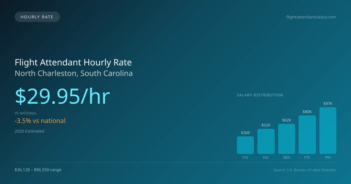 Flight Attendant Hourly Rate in North Charleston, SC — 2026 est., based on 2025 BLS