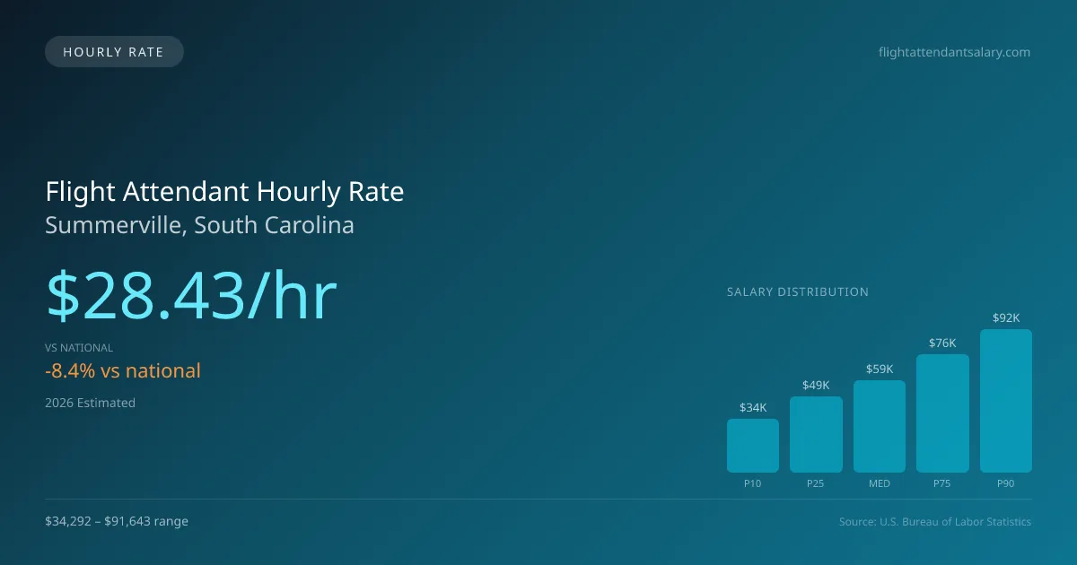 Flight Attendant Hourly Rate in Summerville, SC — 2026 est., based on 2025 BLS