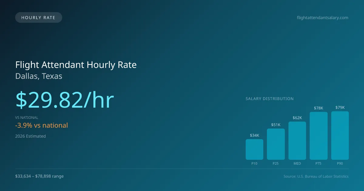 Flight Attendant Hourly Rate in Dallas, TX — 2026 est., based on 2025 BLS