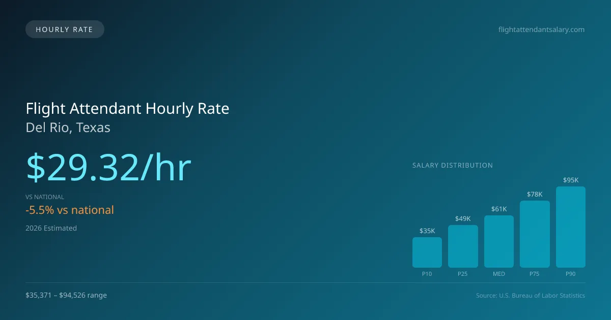 Flight Attendant Hourly Rate in Del Rio, TX — 2026 est., based on 2025 BLS
