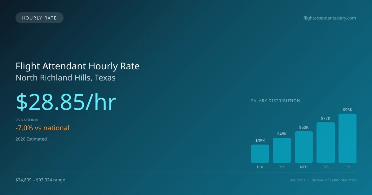 Flight Attendant Hourly Rate in North Richland Hills, TX — 2026 est., based on 2025 BLS