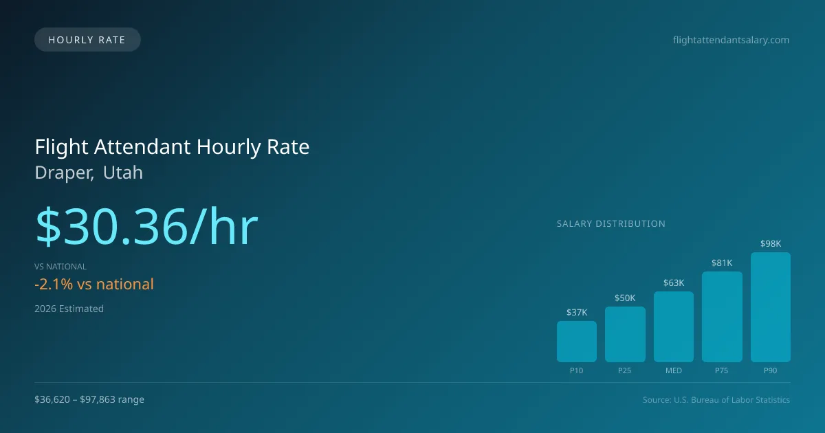 Flight Attendant Hourly Rate in Draper, UT — 2026 est., based on 2025 BLS