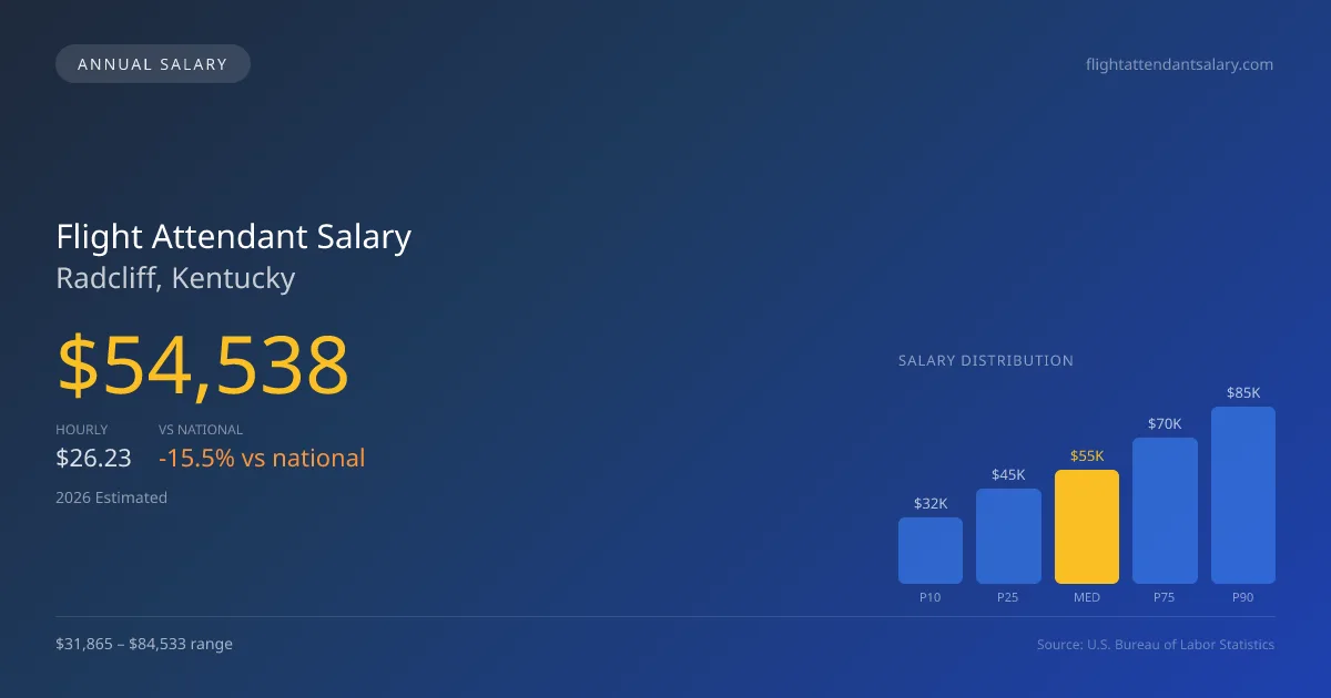 Flight Attendant Salary in Radcliff, KY — 2026 est., based on 2025 BLS