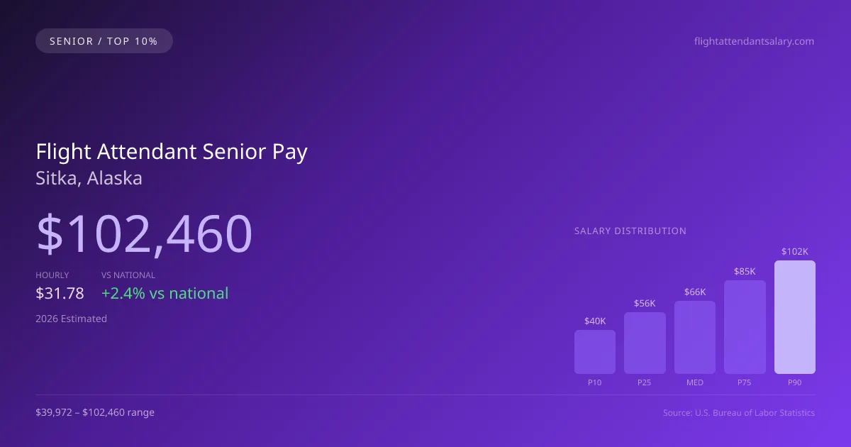 Flight Attendant Senior Salary in Sitka, AK — 2026 est., based on 2025 BLS