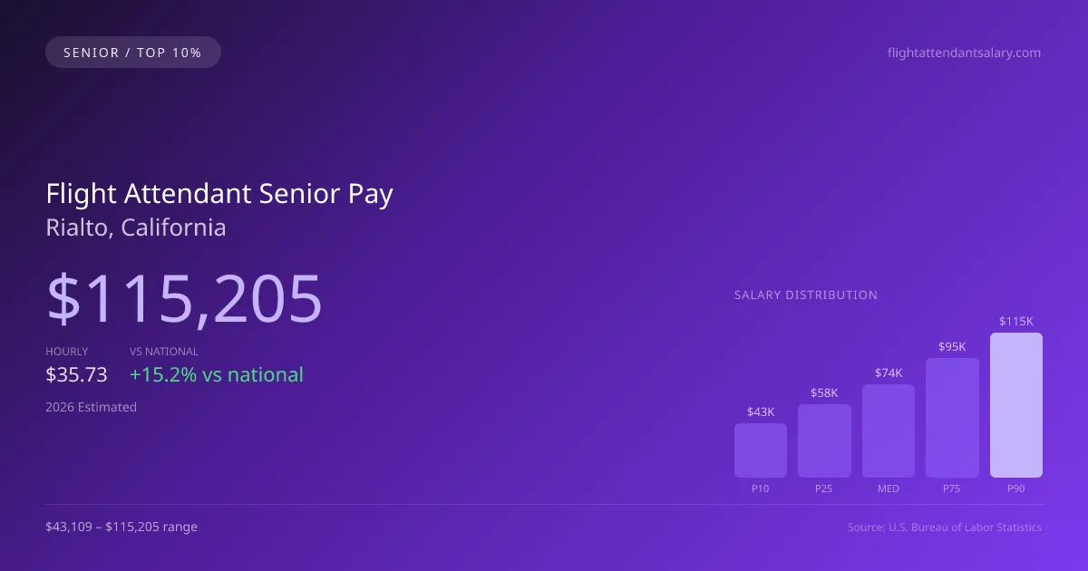 Flight Attendant Senior Salary in Rialto, CA — 2026 est., based on 2025 BLS
