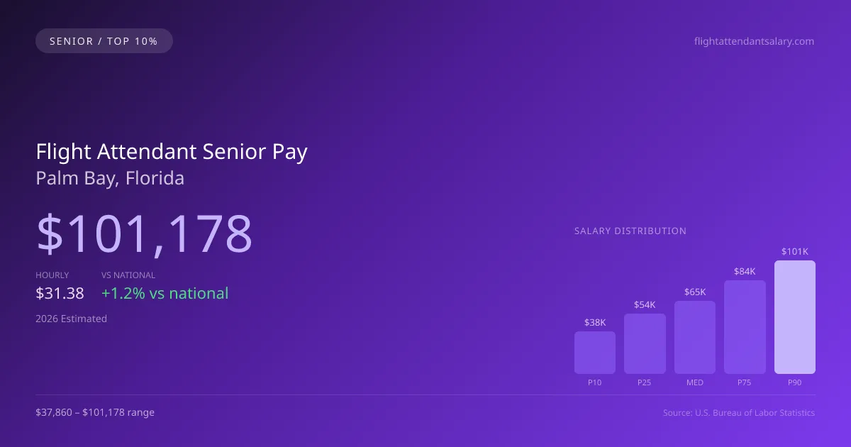 Flight Attendant Senior Salary in Palm Bay, FL — 2026 est., based on 2025 BLS