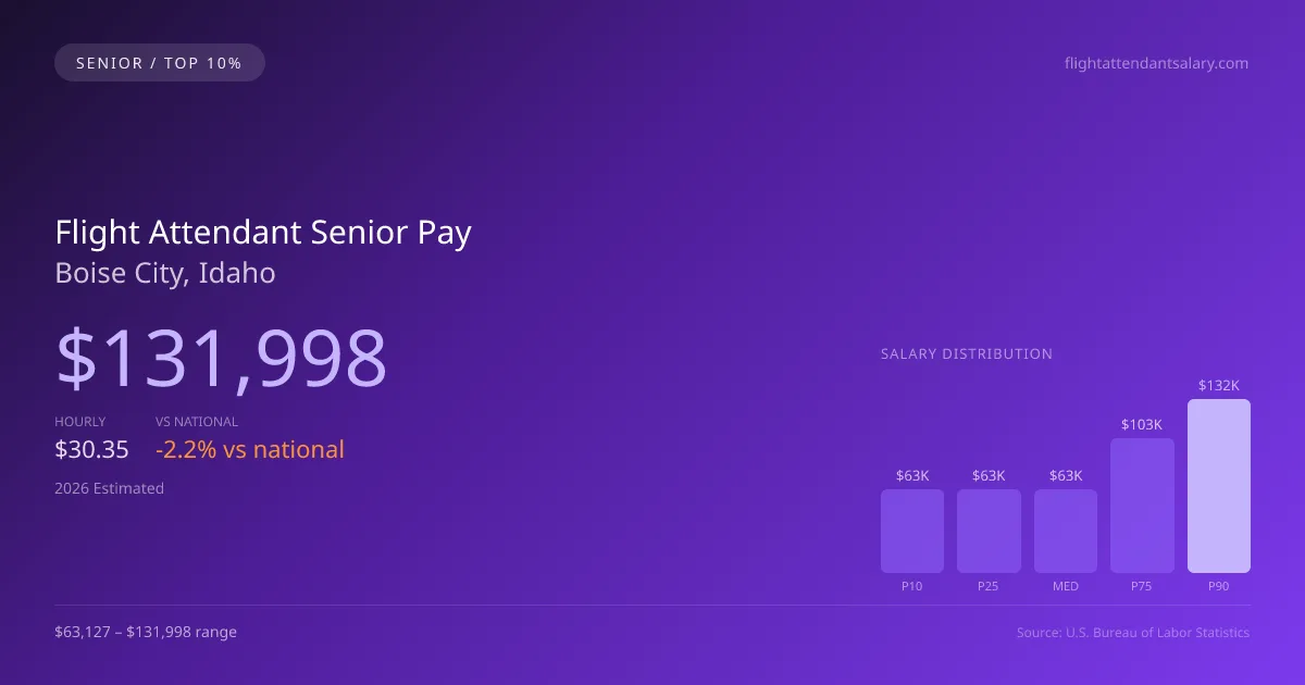 Flight Attendant Senior Salary in Boise City, ID — 2026 est., based on 2025 BLS