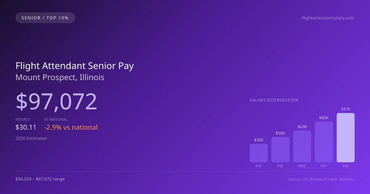 Flight Attendant Senior Salary in Mount Prospect, IL — 2026 est., based on 2025 BLS