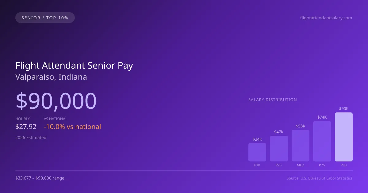 Flight Attendant Senior Salary in Valparaiso, IN — 2026 est., based on 2025 BLS
