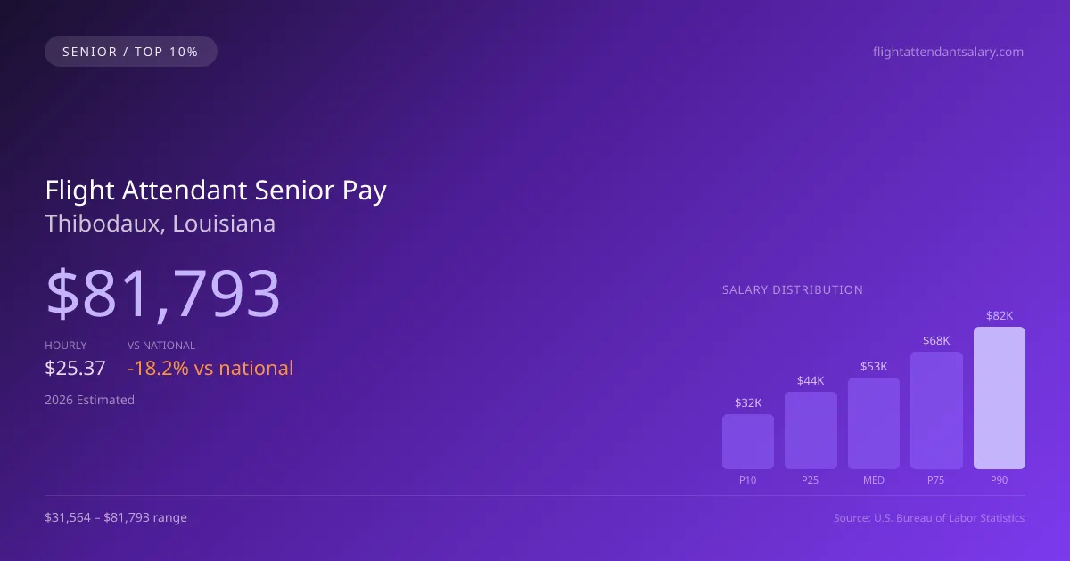 Flight Attendant Senior Salary in Thibodaux, LA — 2026 est., based on 2025 BLS