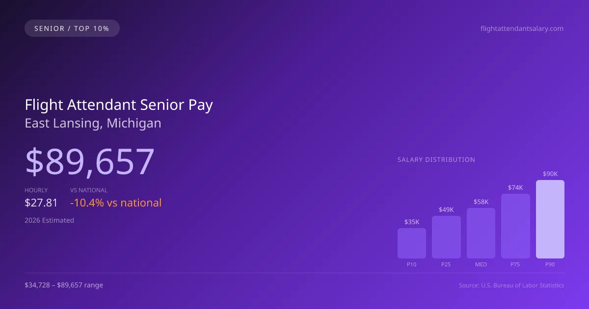 Flight Attendant Senior Salary in East Lansing, MI — 2026 est., based on 2025 BLS