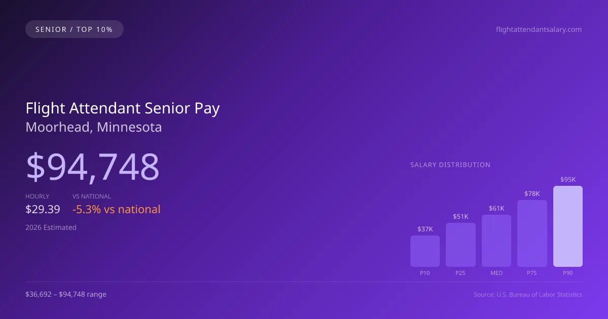 Flight Attendant Senior Salary in Moorhead, MN — 2026 est., based on 2025 BLS
