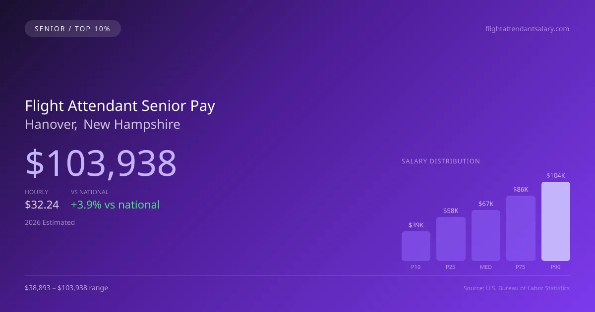 Flight Attendant Senior Salary in Hanover, NH — 2026 est., based on 2025 BLS