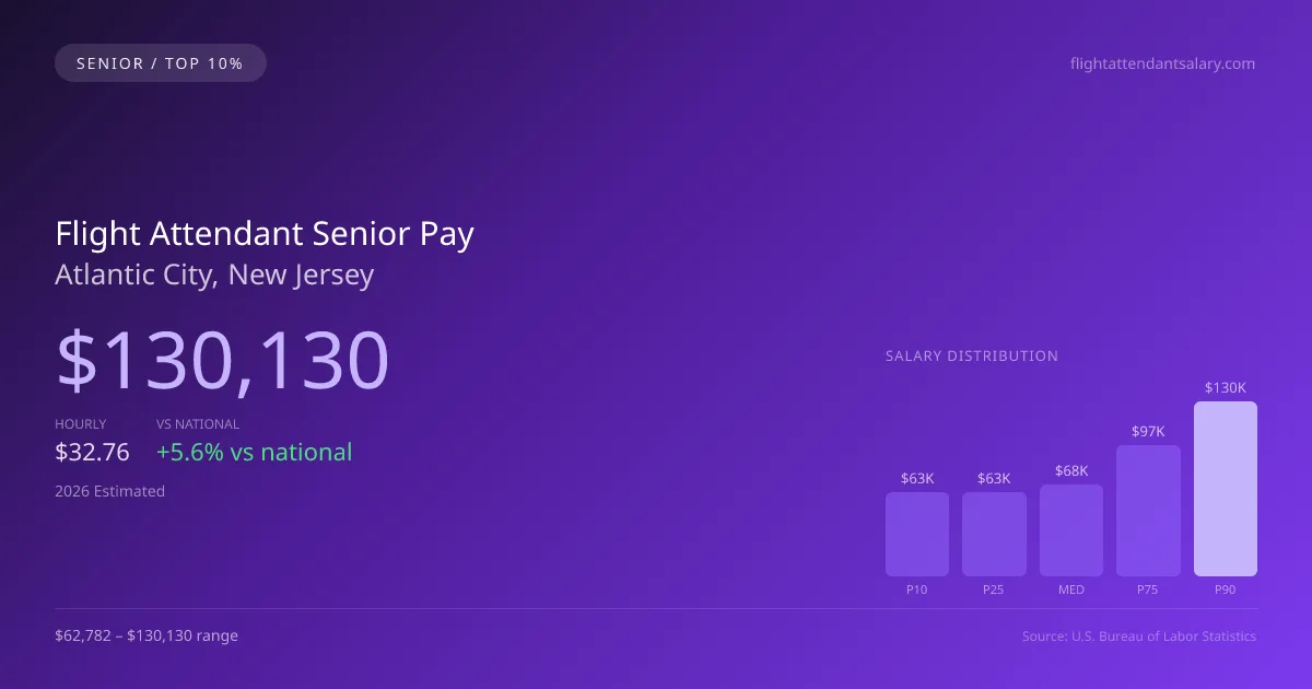 Flight Attendant Senior Salary in Atlantic City, NJ — 2026 est., based on 2025 BLS