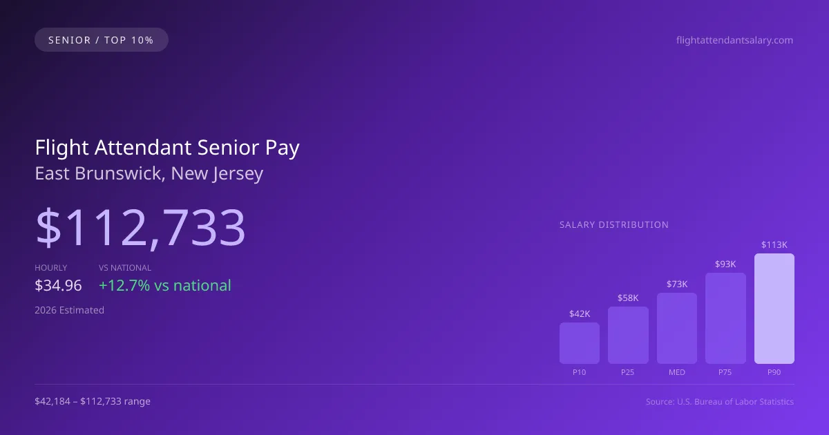 Flight Attendant Senior Salary in East Brunswick, NJ — 2026 est., based on 2025 BLS