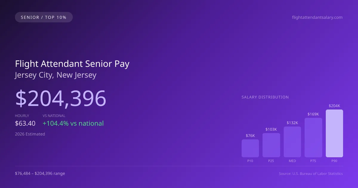 Flight Attendant Senior Salary in Jersey City, NJ — 2026 est., based on 2025 BLS