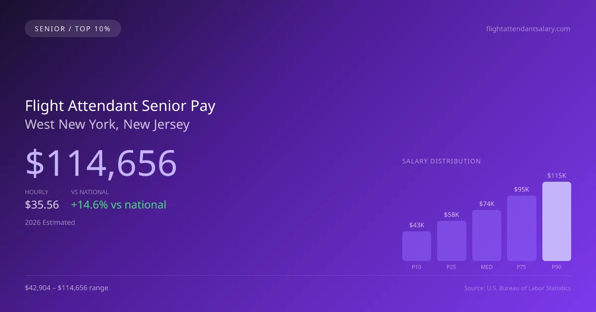Flight Attendant Senior Salary in West New York, NJ — 2026 est., based on 2025 BLS