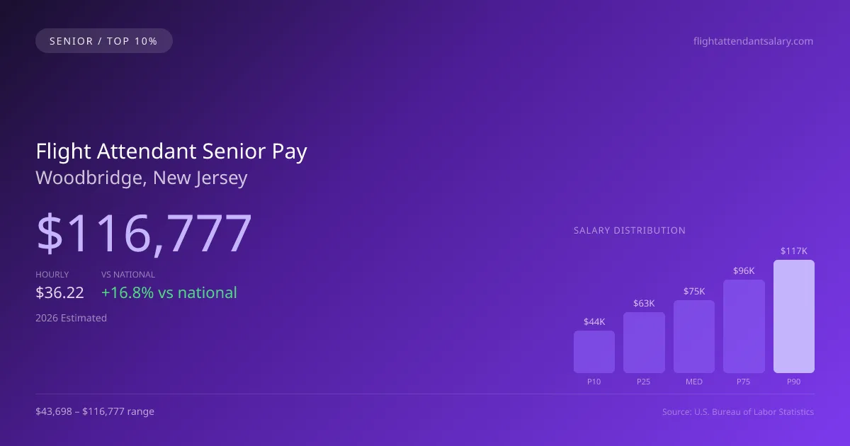 Flight Attendant Senior Salary in Woodbridge, NJ — 2026 est., based on 2025 BLS