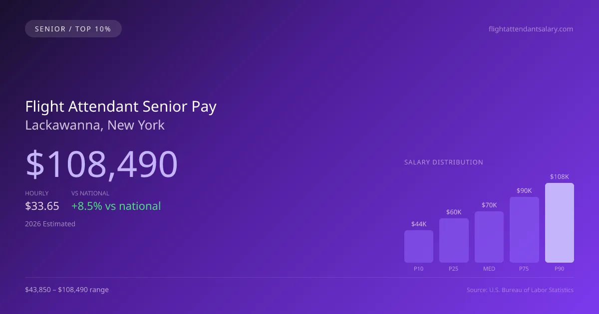 Flight Attendant Senior Salary in Lackawanna, NY — 2026 est., based on 2025 BLS