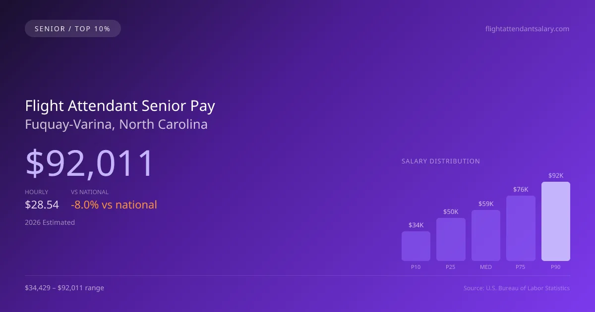 Flight Attendant Senior Salary in Fuquay-Varina, NC — 2026 est., based on 2025 BLS