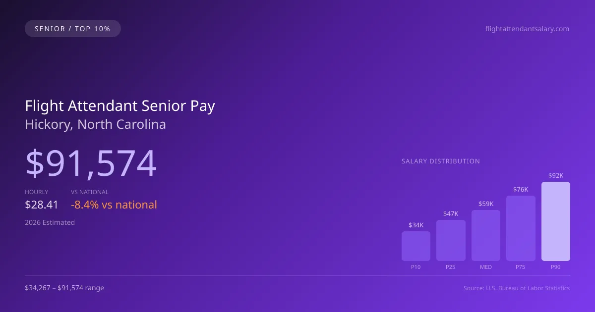 Flight Attendant Senior Salary in Hickory, NC — 2026 est., based on 2025 BLS