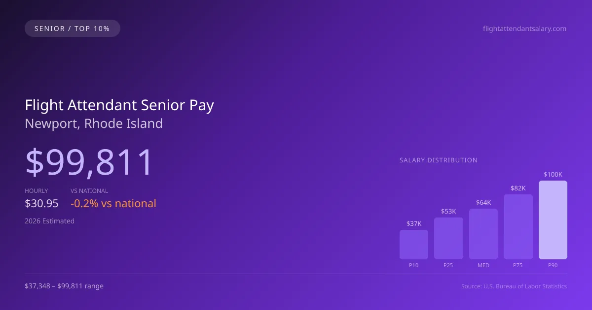 Flight Attendant Senior Salary in Newport, RI — 2026 est., based on 2025 BLS