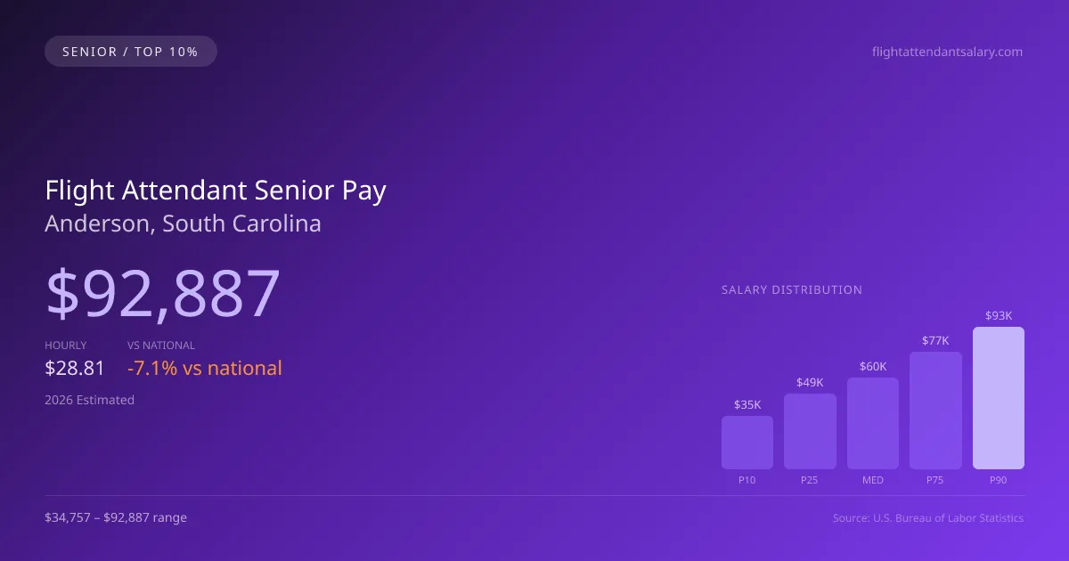Flight Attendant Senior Salary in Anderson, SC — 2026 est., based on 2025 BLS