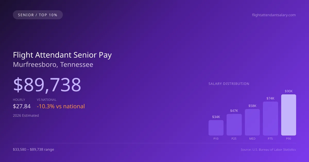 Flight Attendant Senior Salary in Murfreesboro, TN — 2026 est., based on 2025 BLS