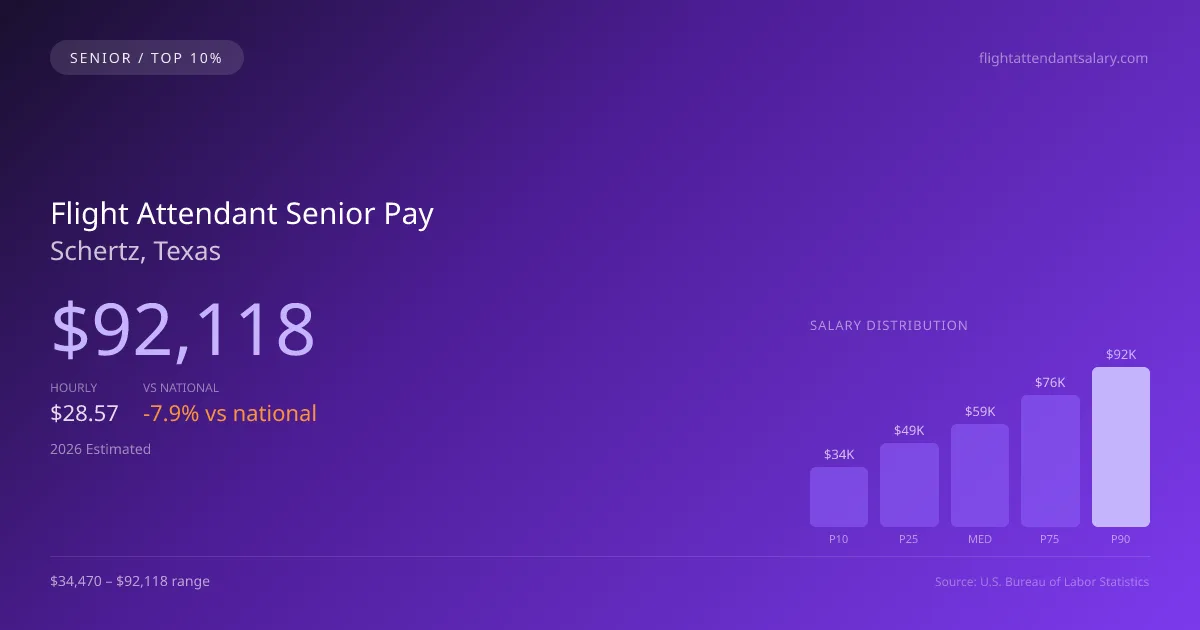 Flight Attendant Senior Salary in Schertz, TX — 2026 est., based on 2025 BLS