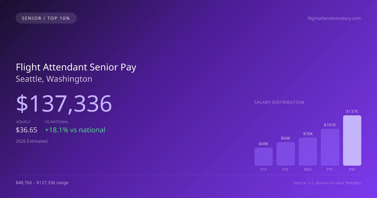 Flight Attendant Senior Salary in Seattle, WA — 2026 est., based on 2025 BLS